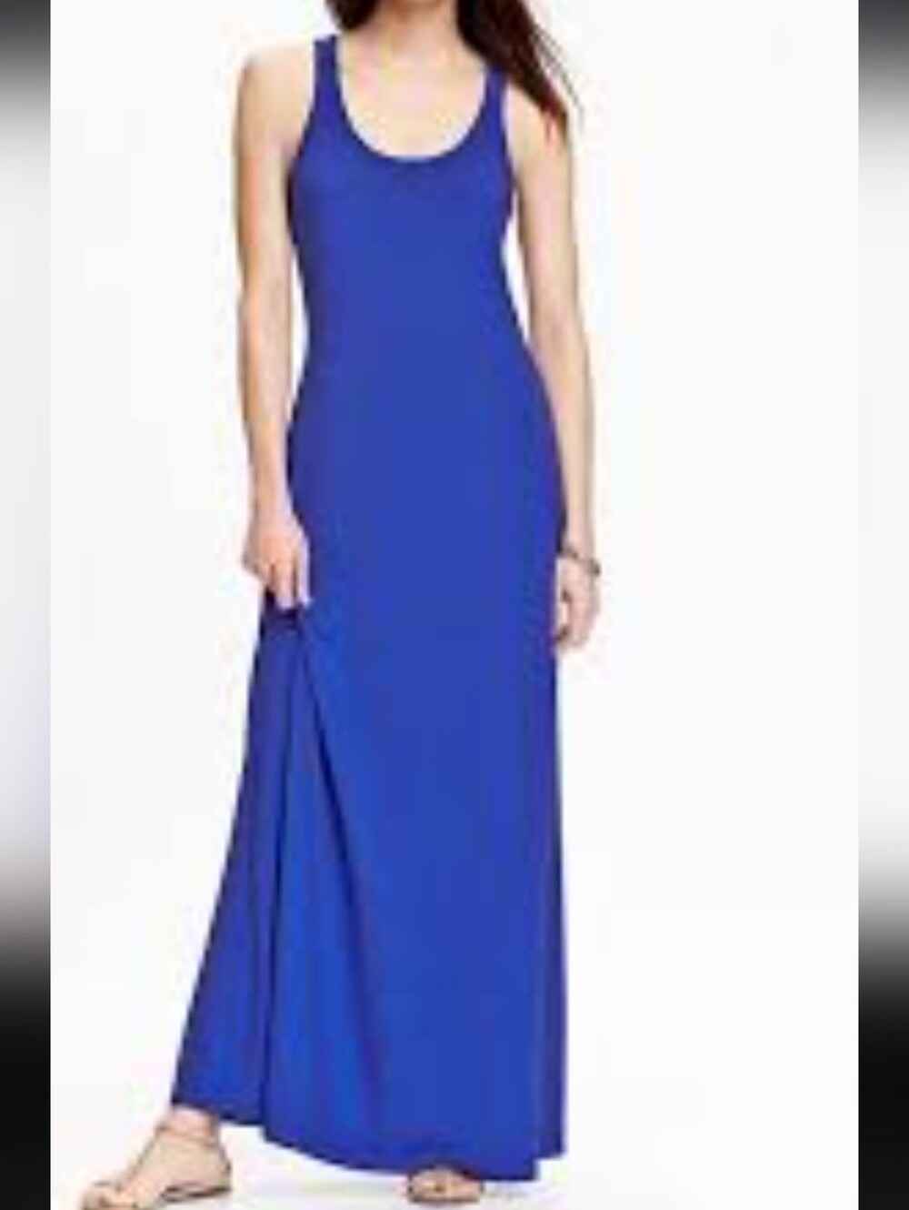 Scoop Neck Royal Blue Maxi Dress - Women's Sleeveless Slip Style